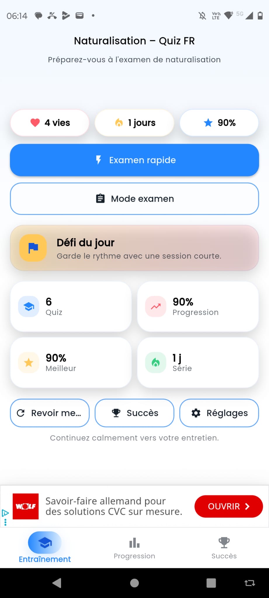 Placeholder Objectif Français mobile quiz screen for French citizenship preparation